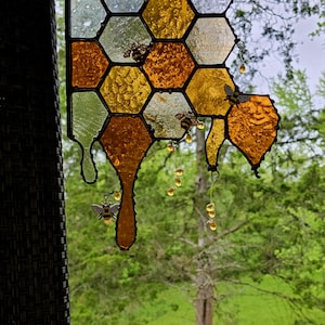Stained Glass Honeycomb Suncatcher: Honey Bee Window Decor