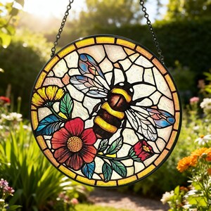 Bee Suncatcher Stained Glass Farmhouse Bee Gardern Suncatcher Window Hanging Honeybee Housewarming Gift Home Decoration for Bee