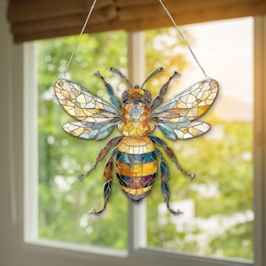 Bee Acrylic Suncatcher, Honey Bee Window Hanging, Bee Lover Gift, Garden Window Decor, Colorful Bee Ornament, Sun Catcher Gift