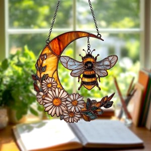 Bee Wildflowers Suncatcher Acrylic Window Hanging, Honeybee Gift for Garden Lovers, Bee Wildflower Suncatcher, Home Decor, Housewarming